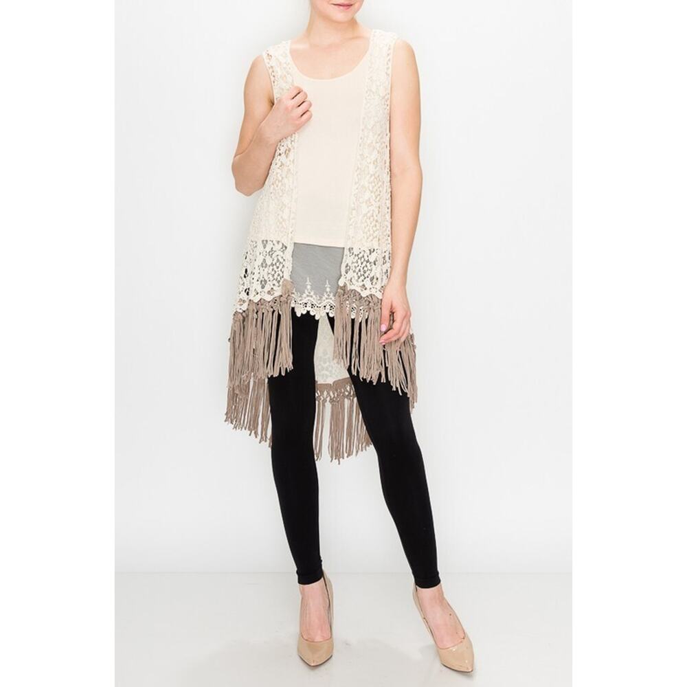 Origami Crochet Lace Vest with Fringe Small/Medium